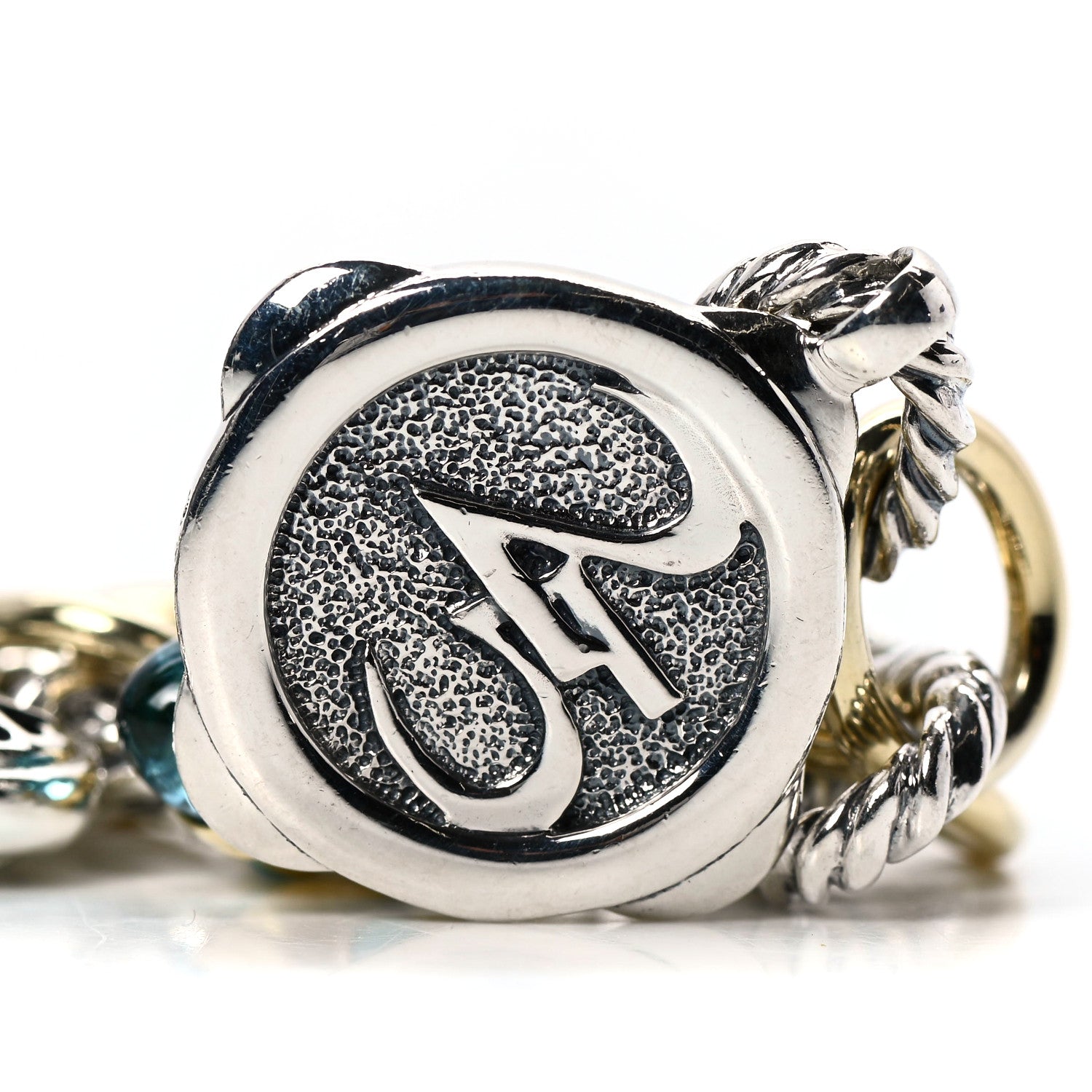 David Yurman Sterling Silver 18K Yellow Gold Diamond Blue Topaz Turquoise 25th Anniversary Charm Bracelet 7 of 8