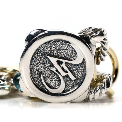 David Yurman Sterling Silver 18K Yellow Gold Diamond Blue Topaz Turquoise 25th Anniversary Charm Bracelet 7 of 8