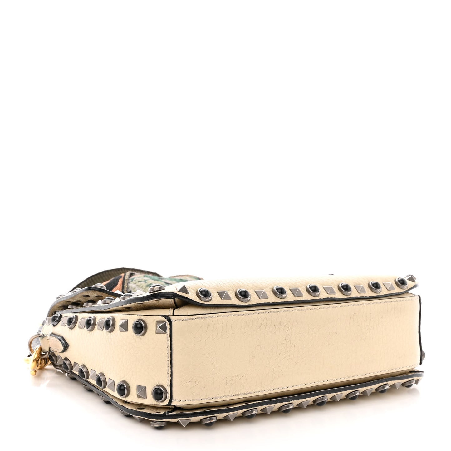 Pebbled Calfskin Onyx Medium Guitar Strap Rockstud Rolling Flap Saddle Bag Ivory