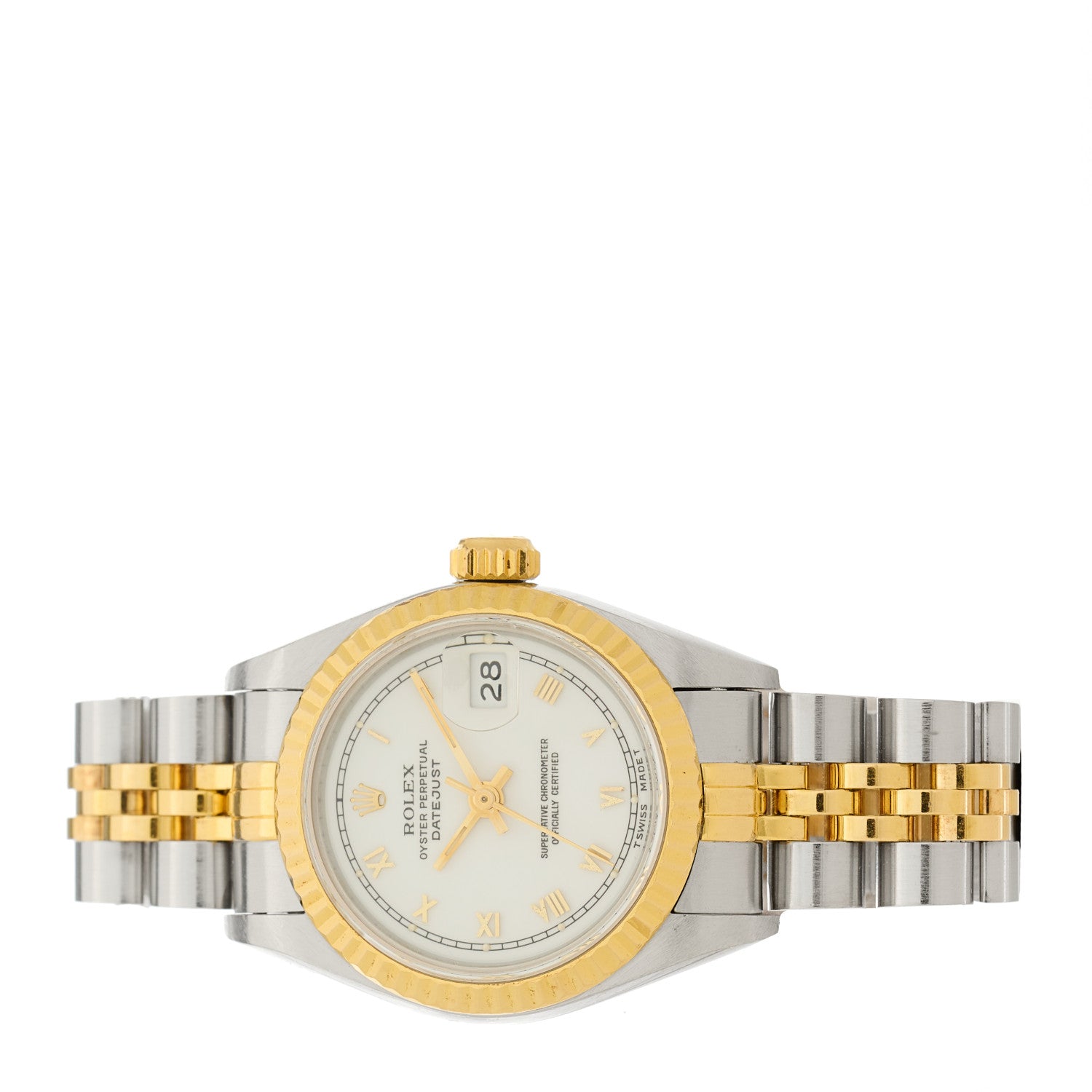 Rolex Stainless Steel 18K Yellow Gold 26mm Oyster Perpetual Datejust Watch White Roman 69173 2 of 4