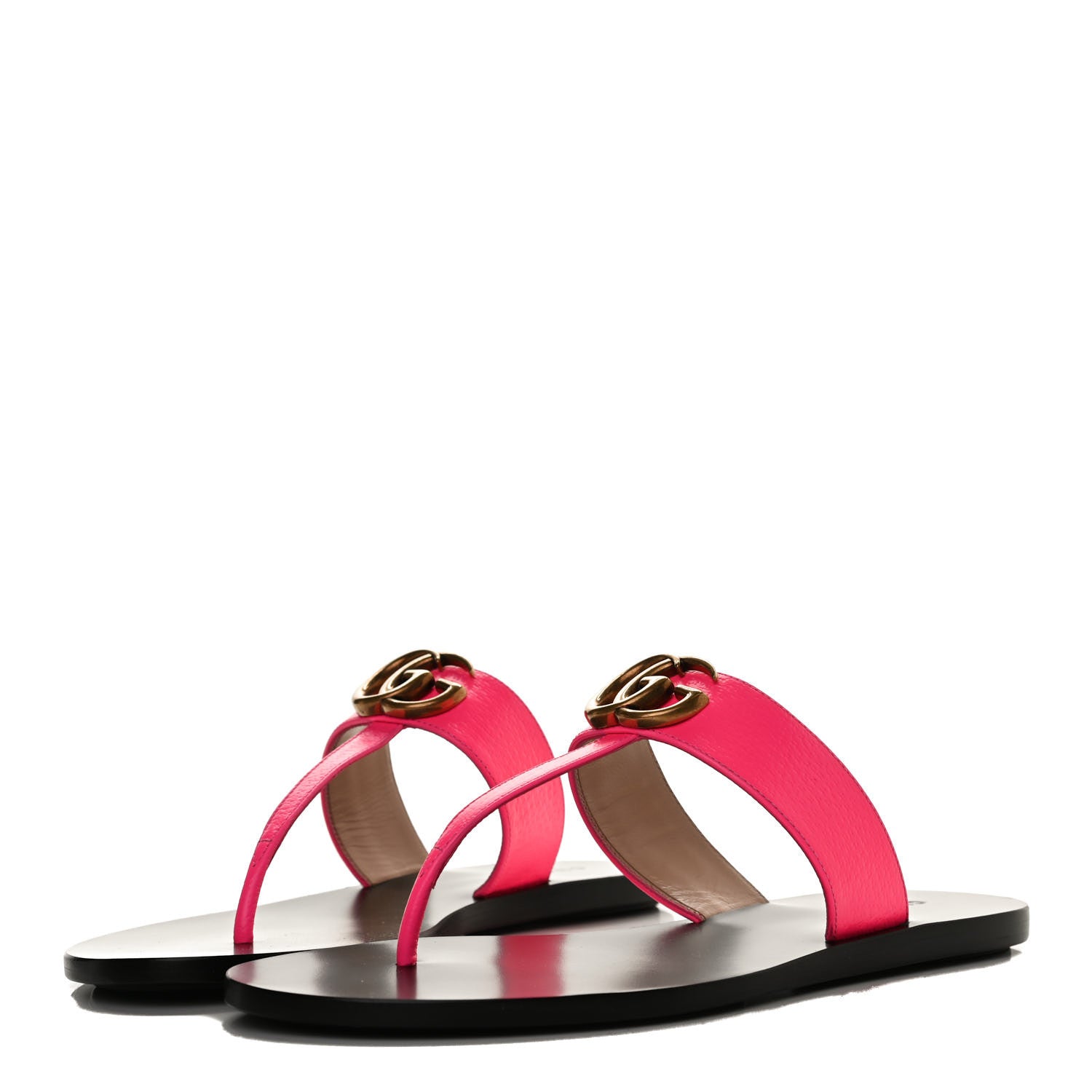 Gucci Calfskin GG Marmont Thong Sandals 37 Fuxia Fluo 3 of 12