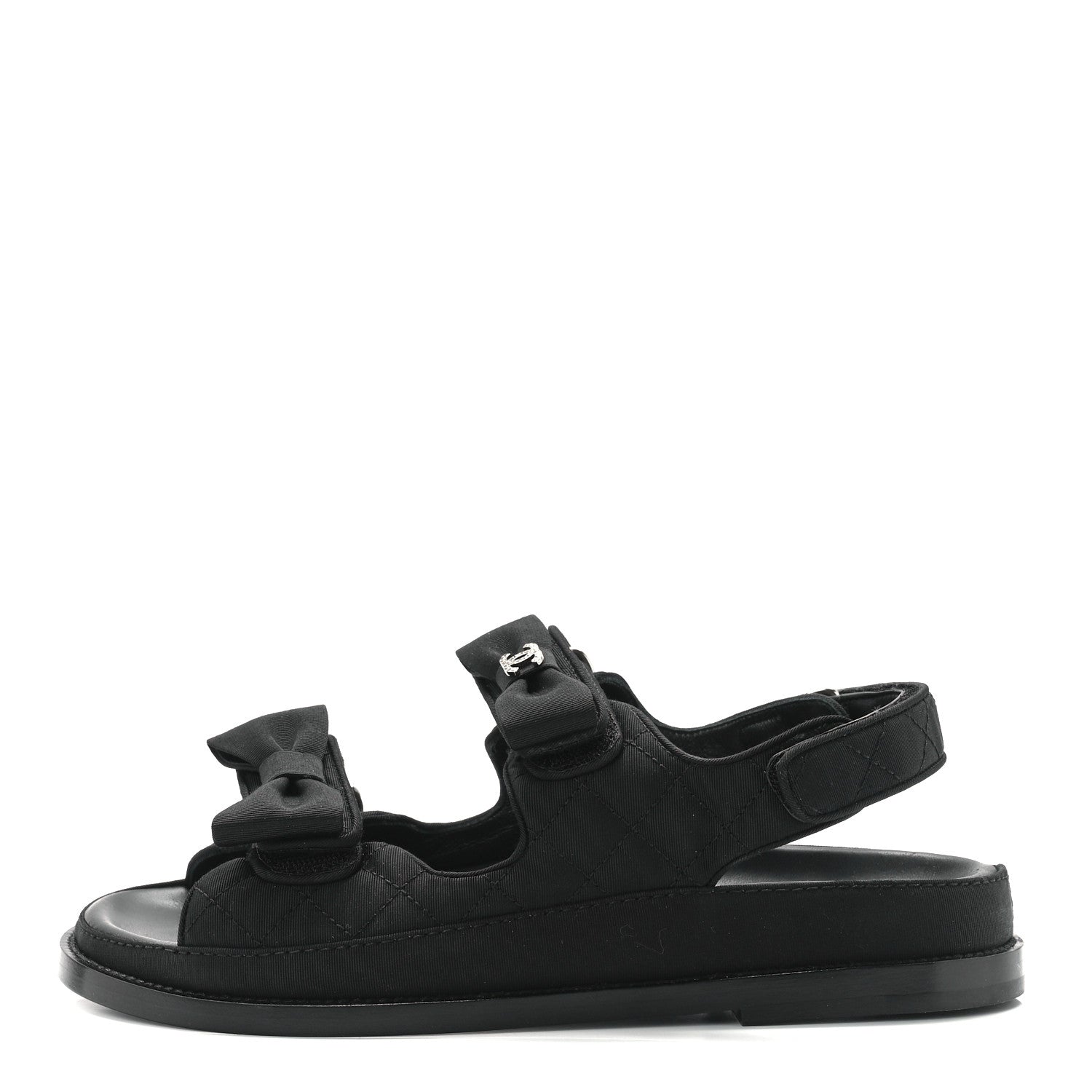 Chanel Grosgrain Quilted Bow Dad Sandals 37.5 Black 1 of 9