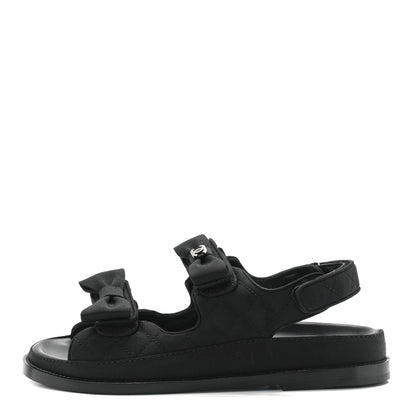 Chanel Grosgrain Quilted Bow Dad Sandals 37.5 Black 1 of 9