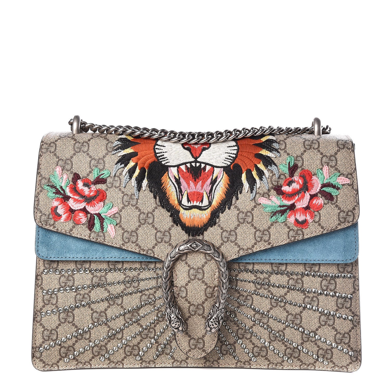 Gucci GG Supreme Monogram Angry Cat Embroidered Medium Dionysus Shoulder Bag Beige Ultramarine 1 of 8
