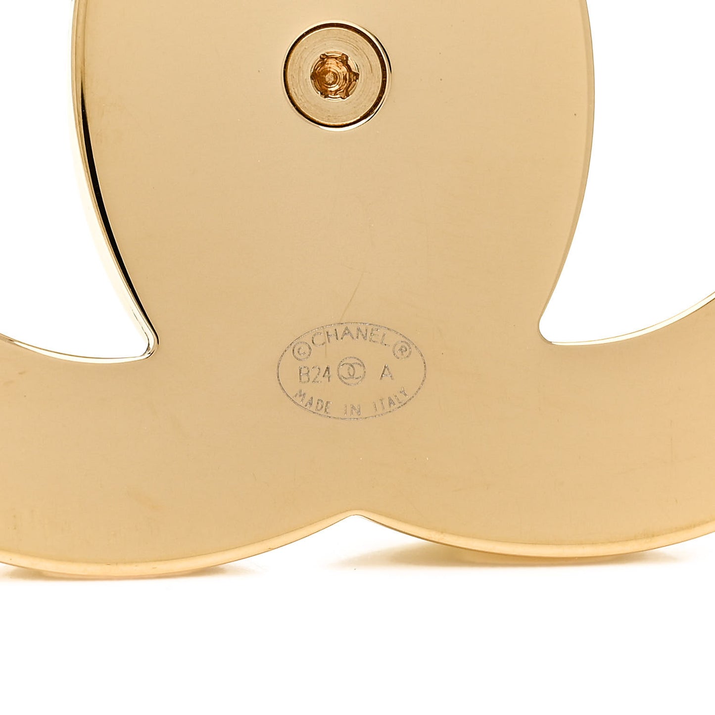 Resin CC Turnlock Brooch Gold Pearly White