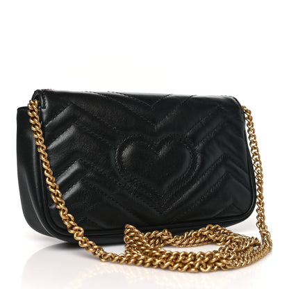 Gucci Calfskin Matelasse Super Mini GG Marmont Shoulder Bag Black 3 of 9