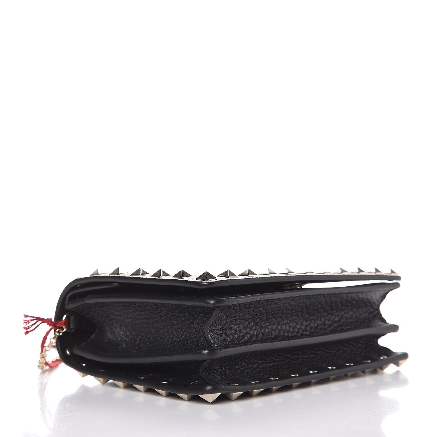 Valentino Garavani Pebbled Calfskin Rockstud Wallet on Chain Black 4 of 7