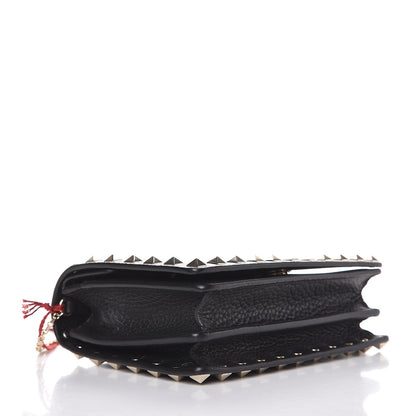 Valentino Garavani Pebbled Calfskin Rockstud Wallet on Chain Black 4 of 7