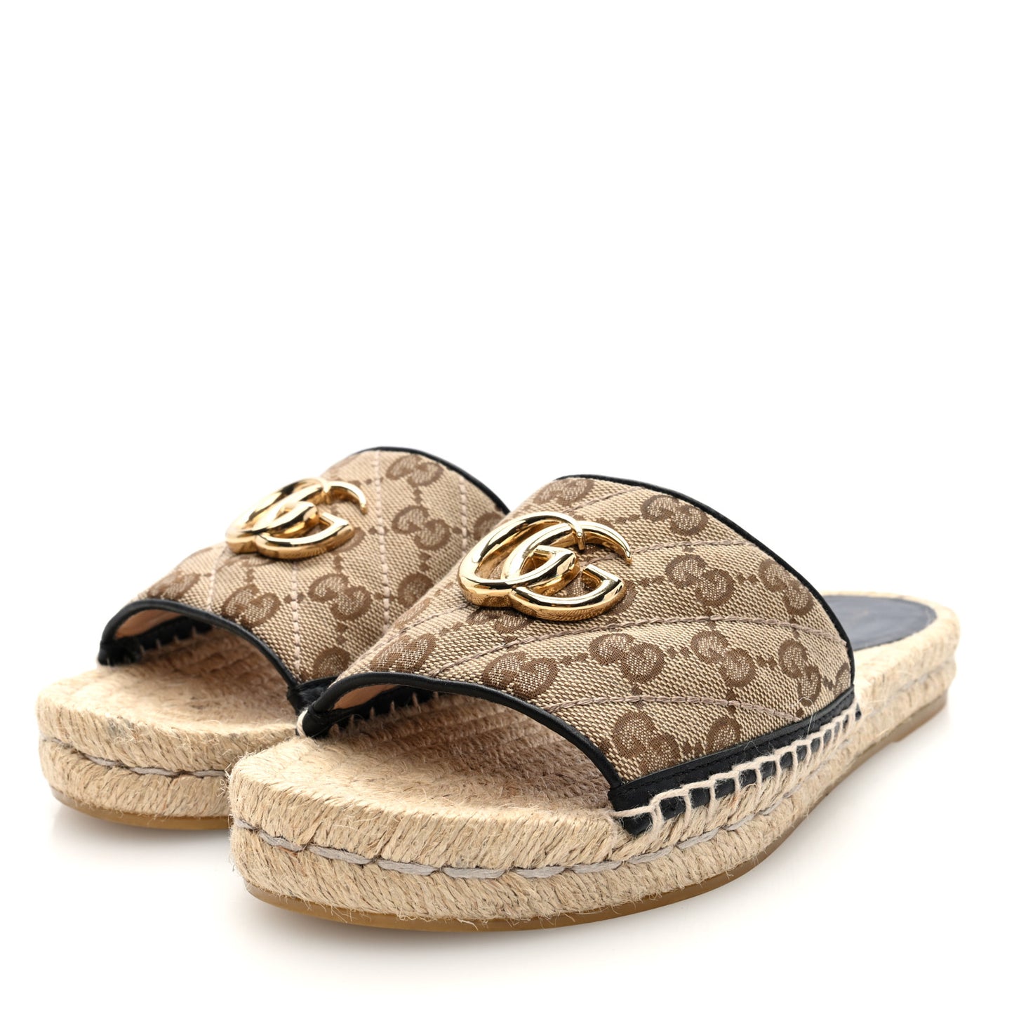 Monogram Matelasse GG Marmont Espadrille 20mm Slide Sandals 37 Beige Ebony Black