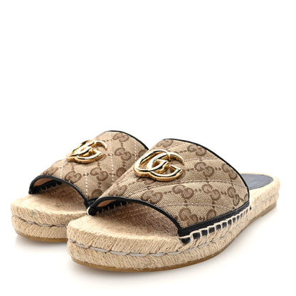 Gucci Monogram Matelasse GG Marmont Espadrille 20mm Slide Sandals 37 Beige Ebony Black 2 of 9