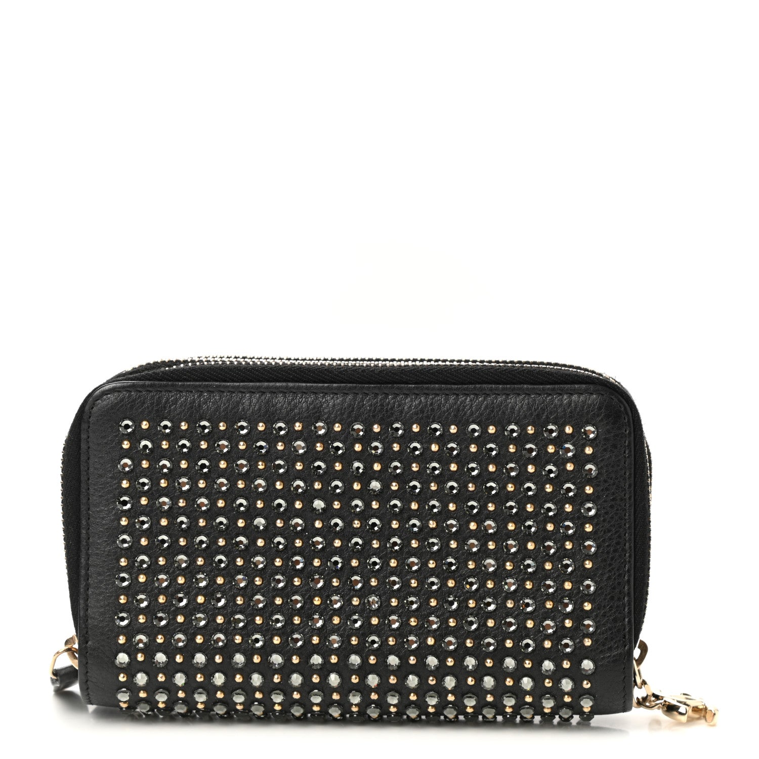 Chanel Bullskin Strass Studded Zip Around Phone Holder Black 1 of 8