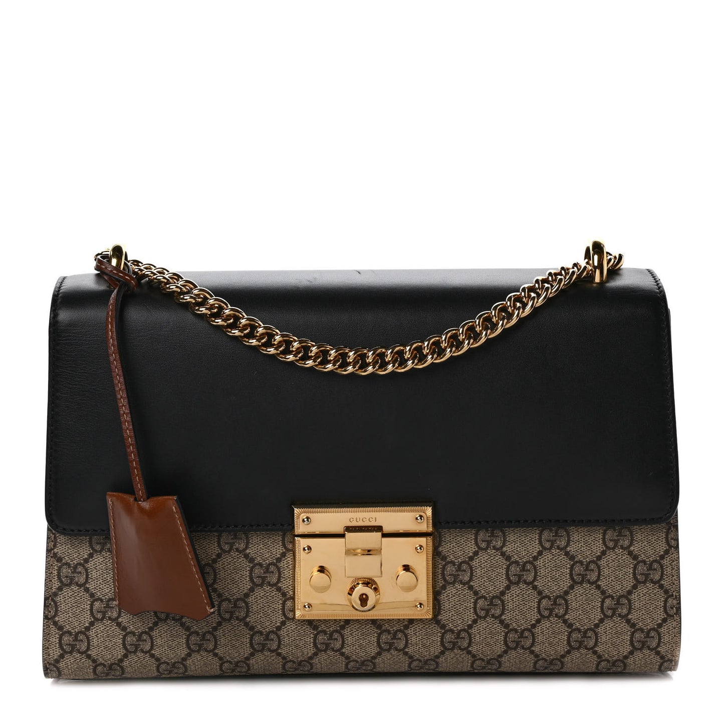GG Supreme Monogram Calfskin Medium Padlock Shoulder Bag Beige Black Cuir