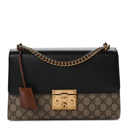 Gucci GG Supreme Monogram Calfskin Medium Padlock Shoulder Bag Beige Black Cuir 1 of 9