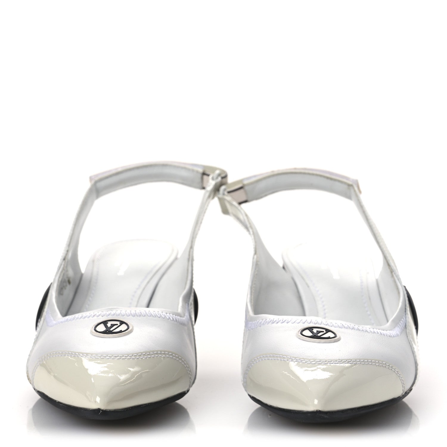 Louis Vuitton Lambskin Patent Calfskin Archlight Slingback Pumps 39 White Black 3 of 13