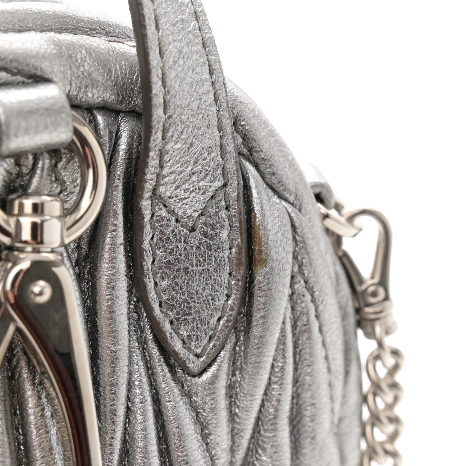 Miu Miu Metallic Nappa Matelasse Lux Mini Backpack Cromo 1515891
