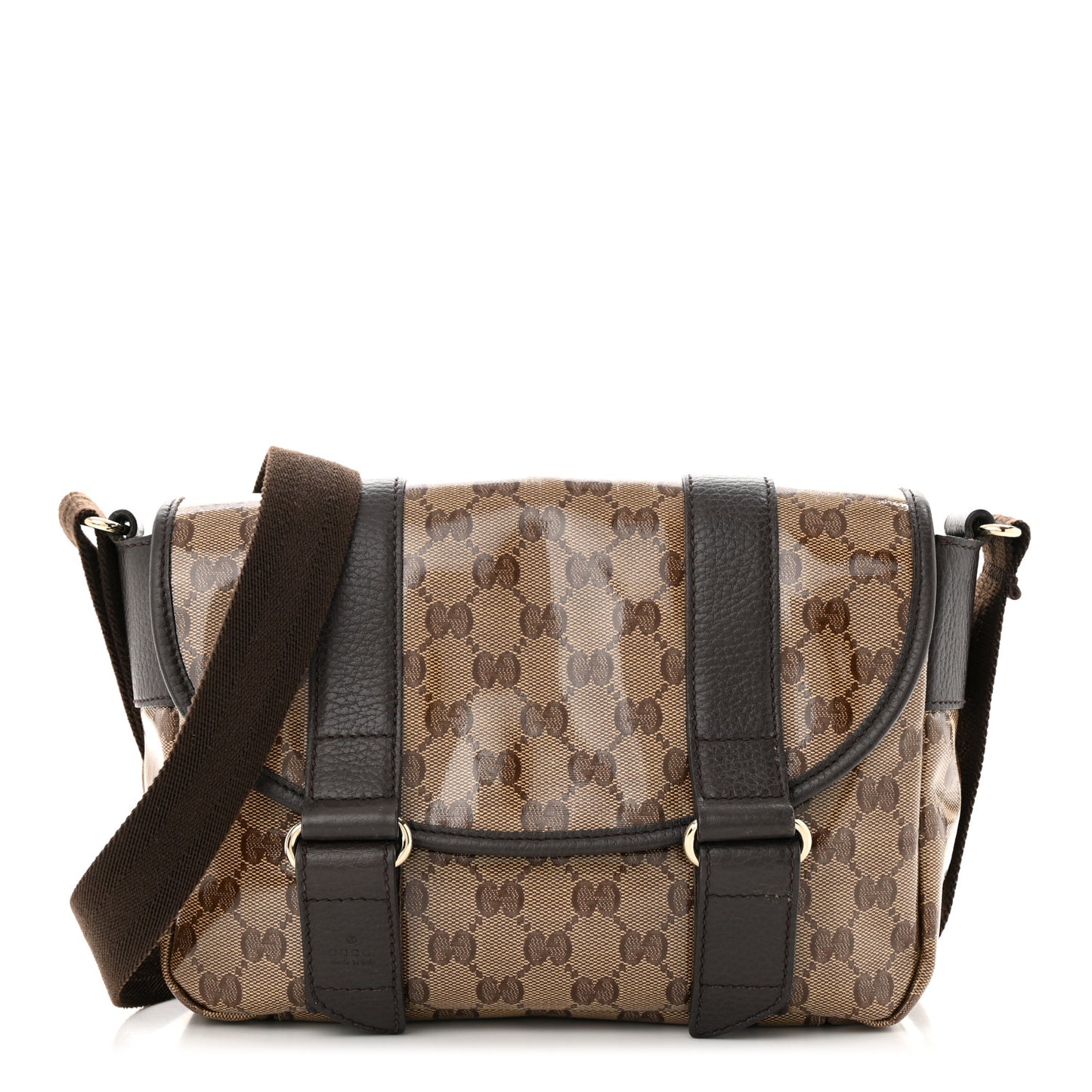 Crystal Monogram Small Double Buckle Flap Messenger Beige Dark Brown