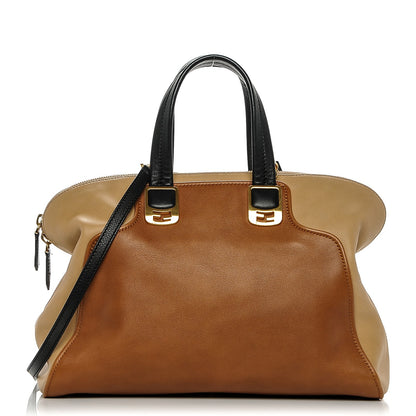 Fendi Calfskin Large Chameleon Tote Cognac Camel Black 1 of 7
