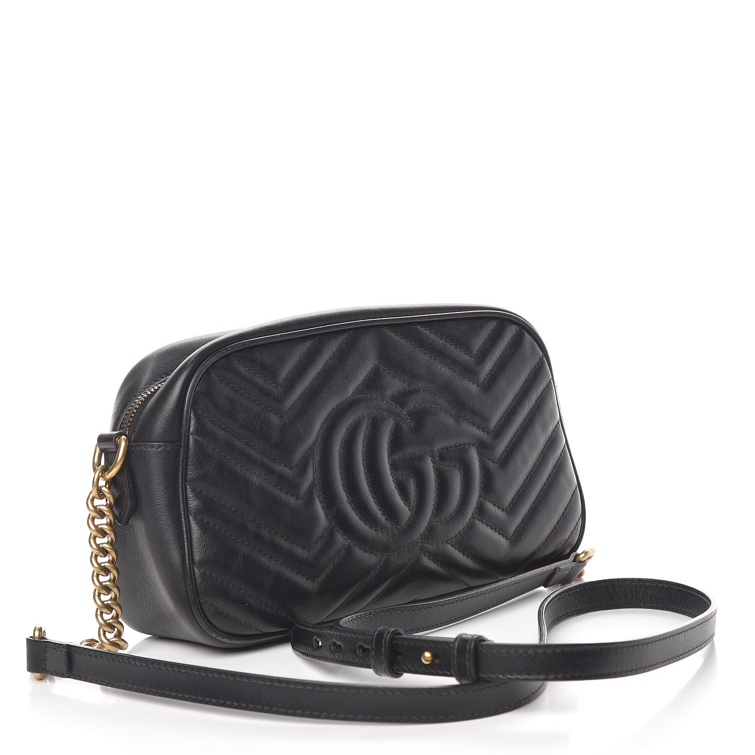 Gucci Calfskin Matelasse Small GG Marmont Chain Shoulder Bag Black 3 of 15