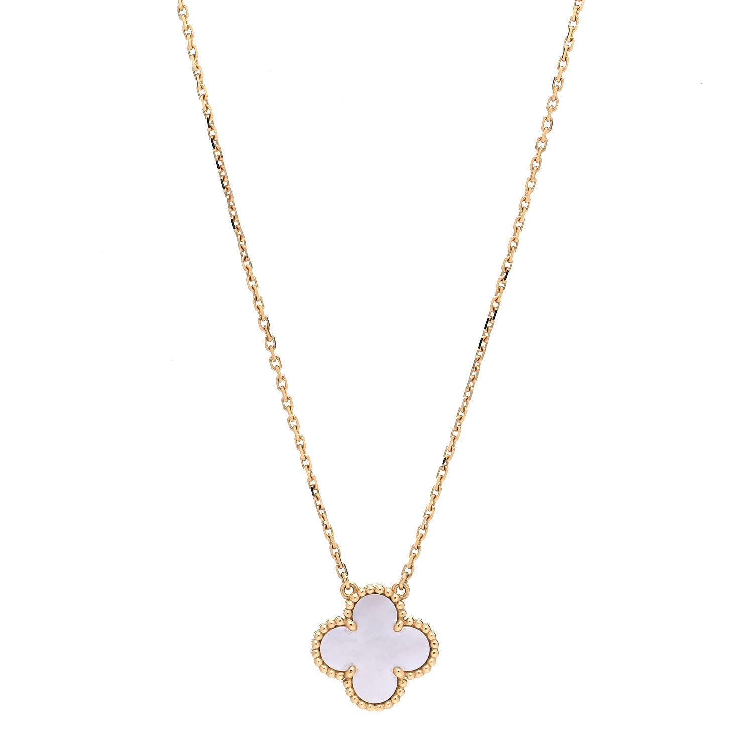 Van Cleef & Arpels 18K Yellow Gold Mother of Pearl Vintage Alhambra Pendant Necklace 1 of 6