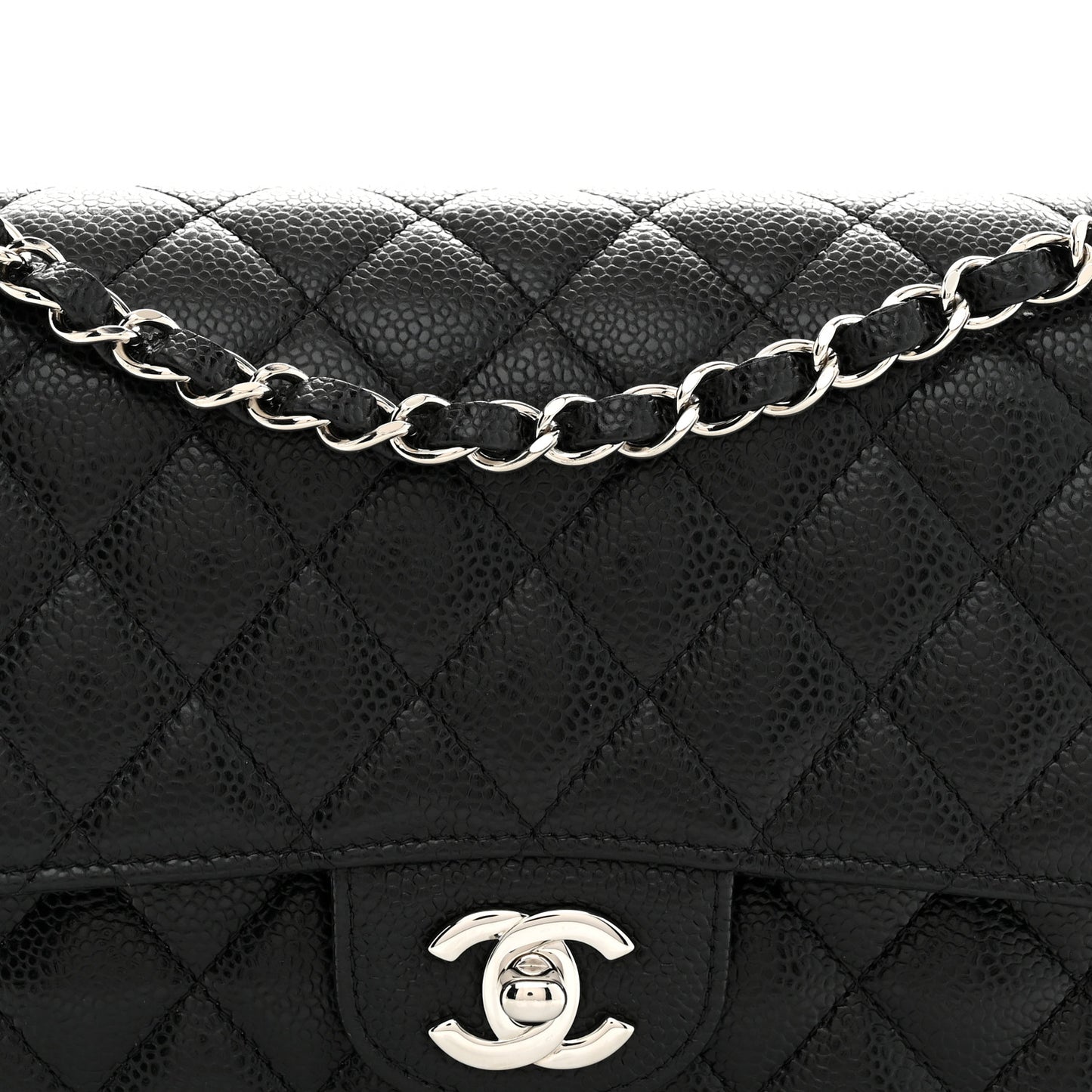 Caviar Quilted Medium Double Flap Black