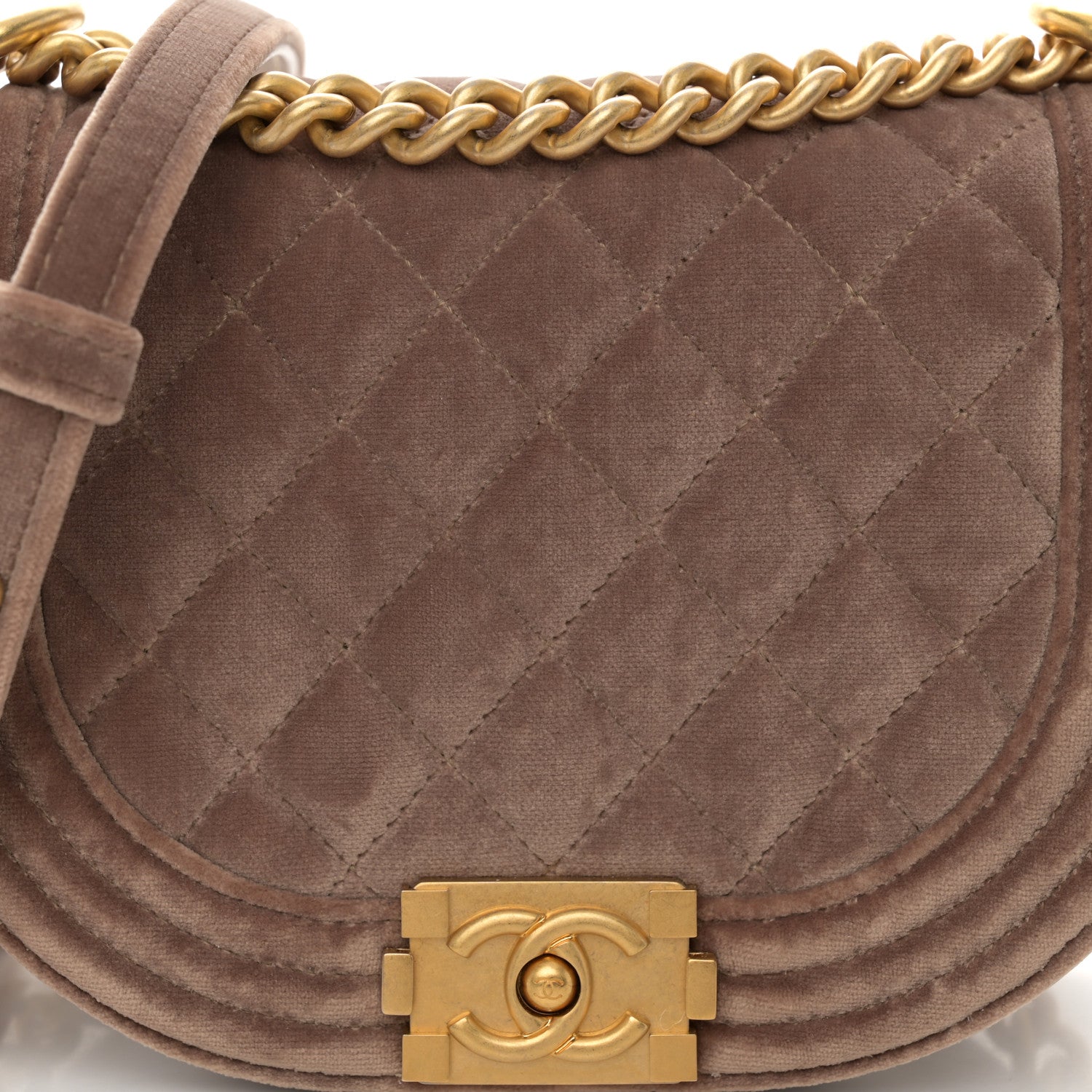 Chanel Velvet Quilted Small Boy Messenger Bag Beige 8 of 11