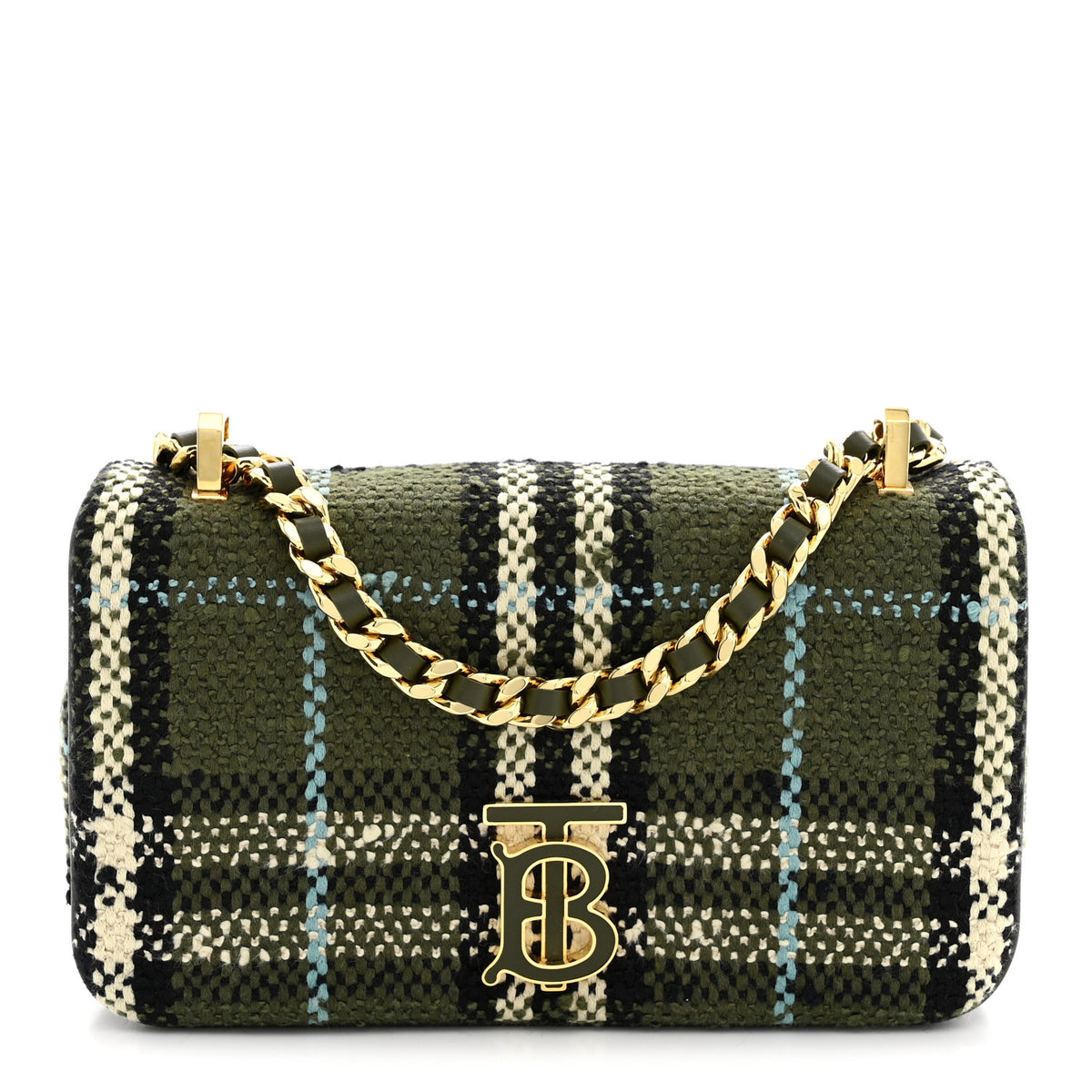 Calfskin Boucle Check Mini Lola Chain Bag Olive Green