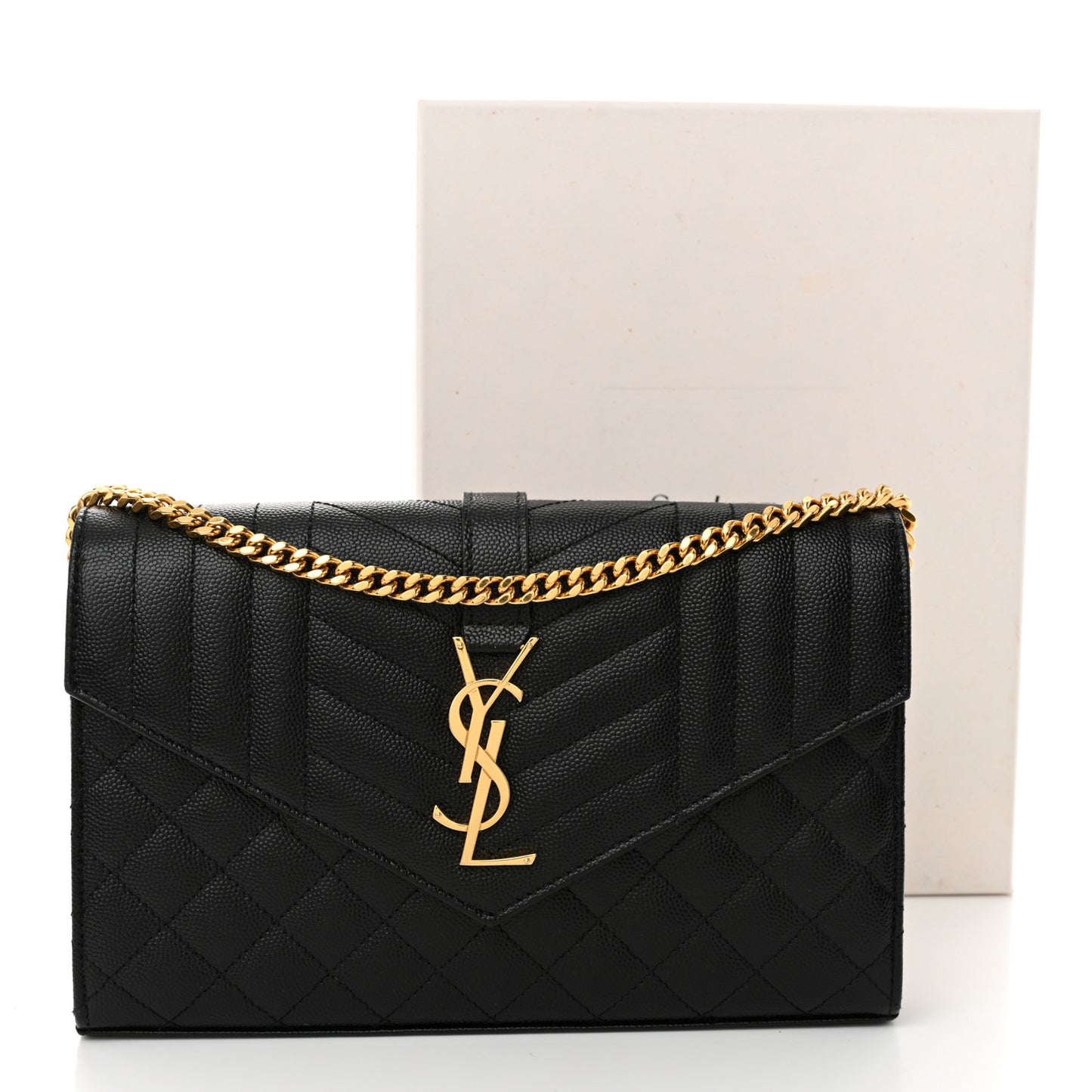 Grain De Poudre Mixed Matelasse Triquilt Monogram Chain Wallet Black