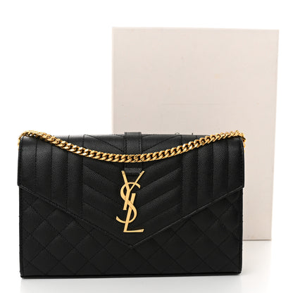 Saint Laurent Grain De Poudre Mixed Matelasse Triquilt Monogram Chain Wallet Black 10 of 10