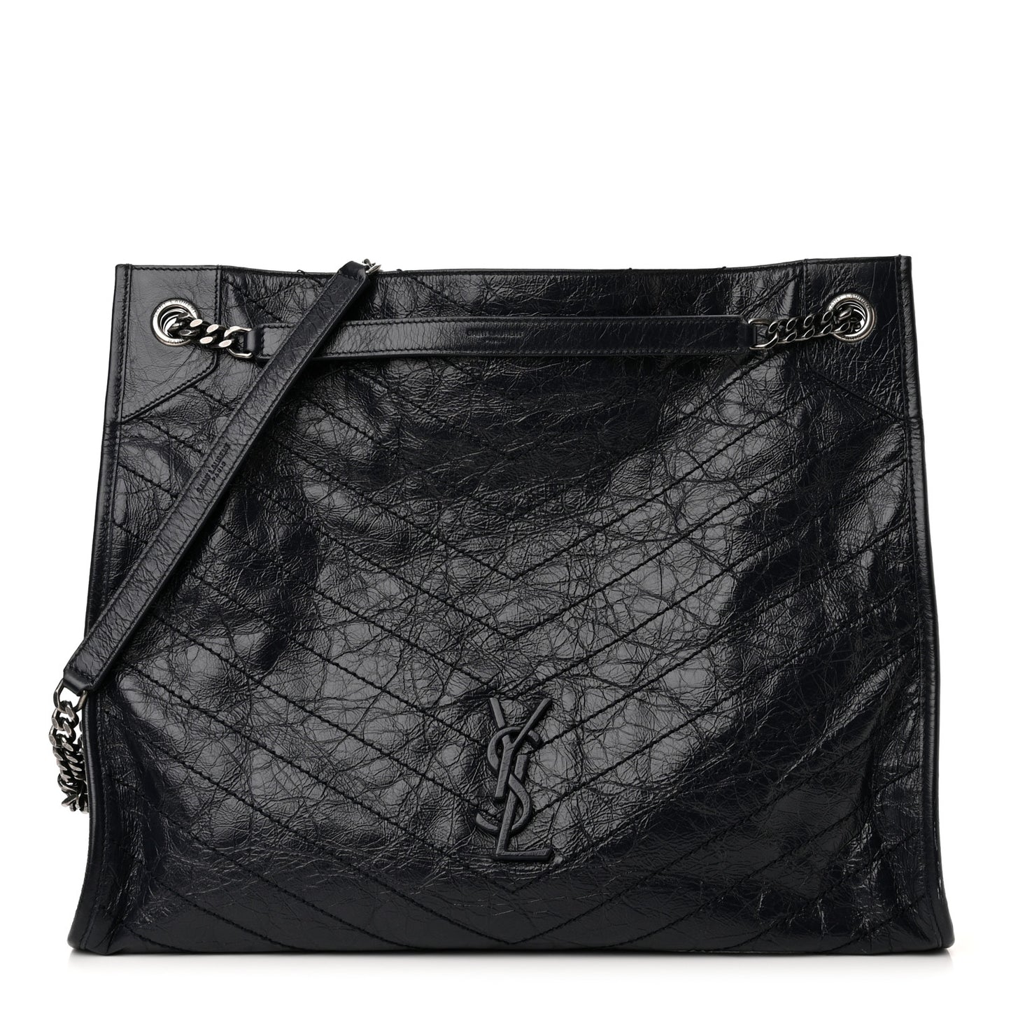 Crinkled Calfskin Matelasse Monogram Niki Shoulder Bag Deep Marine