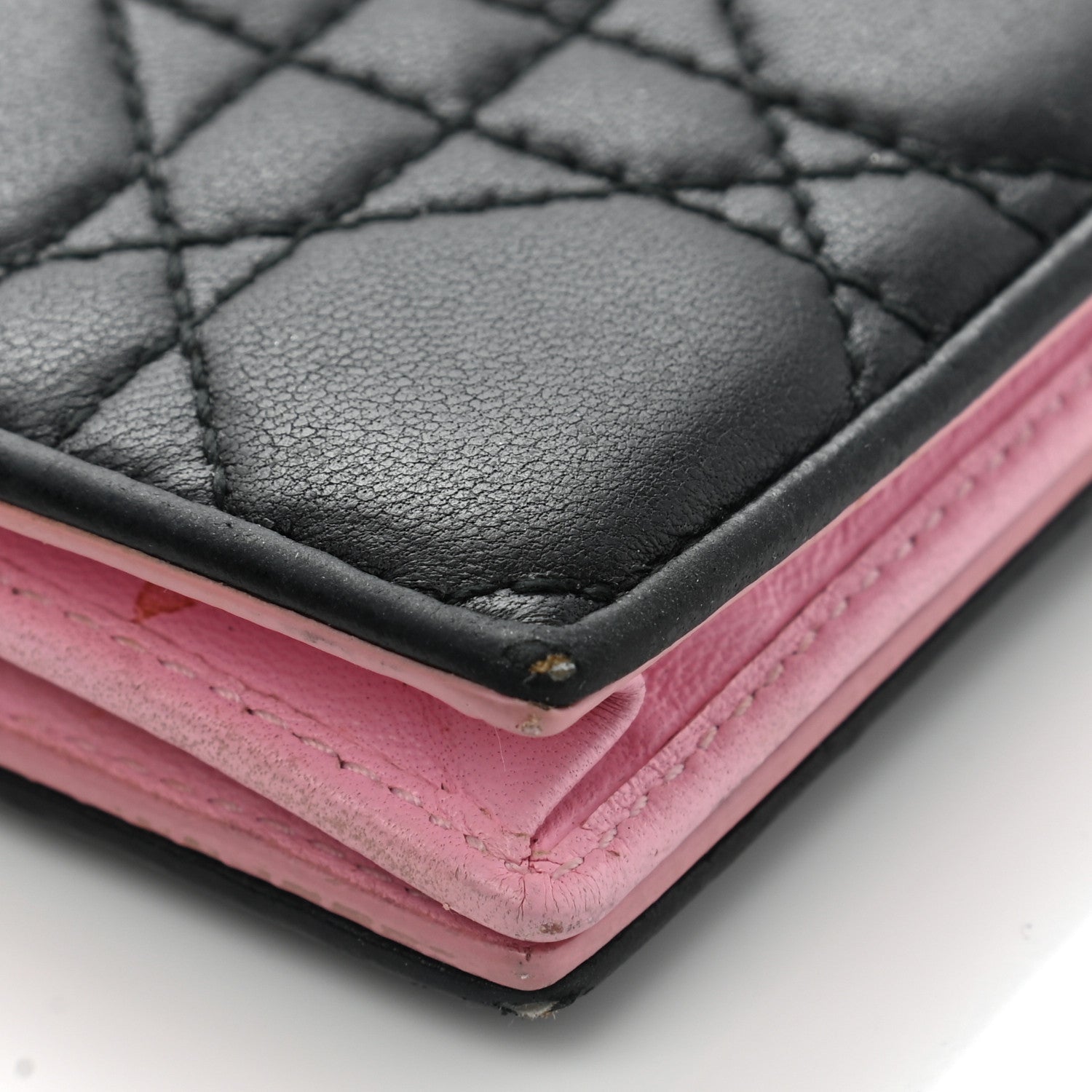 Christian Dior Lambskin Cannage Bi-Color Small Lady Dior Flap Card Holder Black Pink 18 of 19
