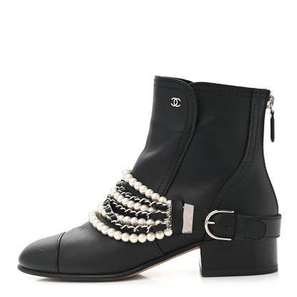 Chanel Calfskin Pearl Cap Toe Short Boots 37 Black 1 of 15