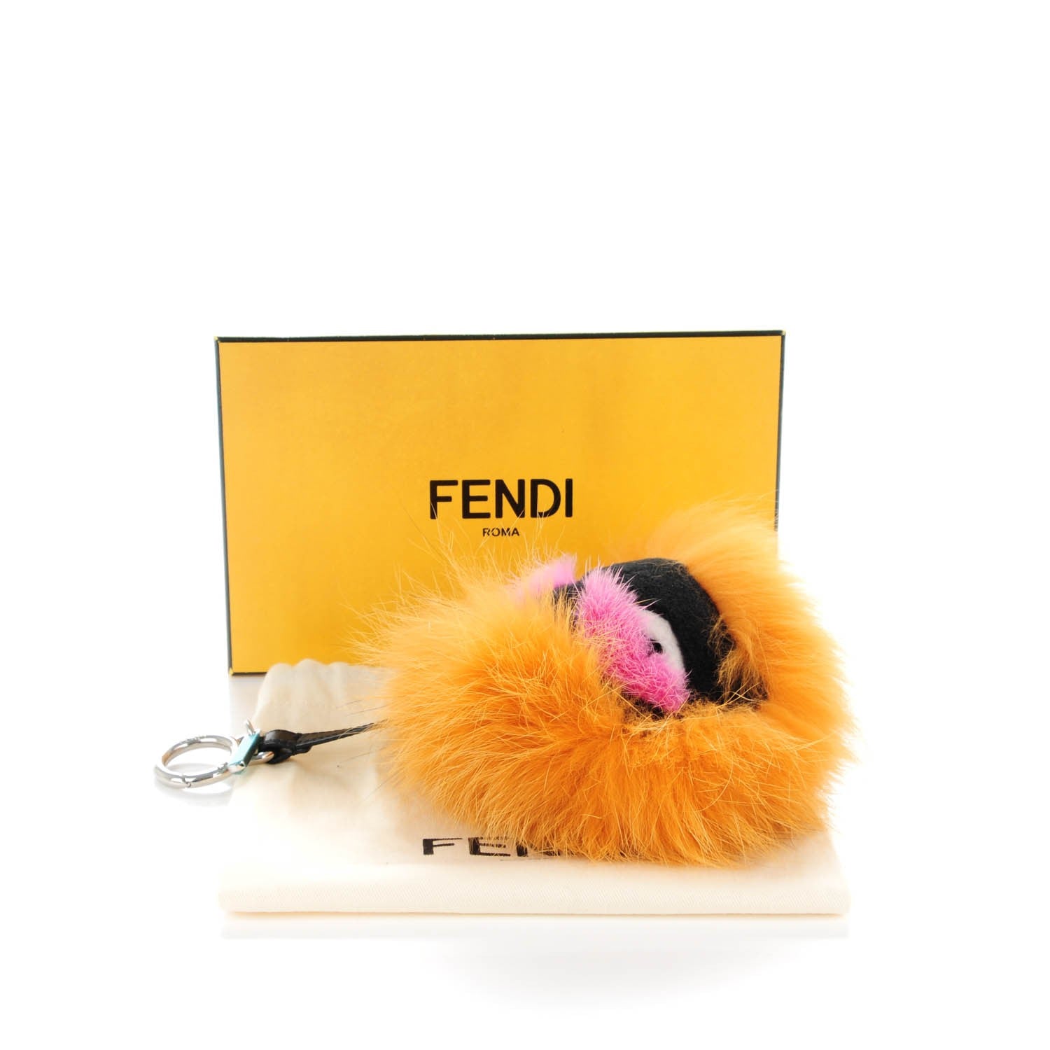 Fendi Fox Mink Rabbit Fur Vitello Flamingo Monster Bag Bug Charm Honey Black Multicolor 4 of 4