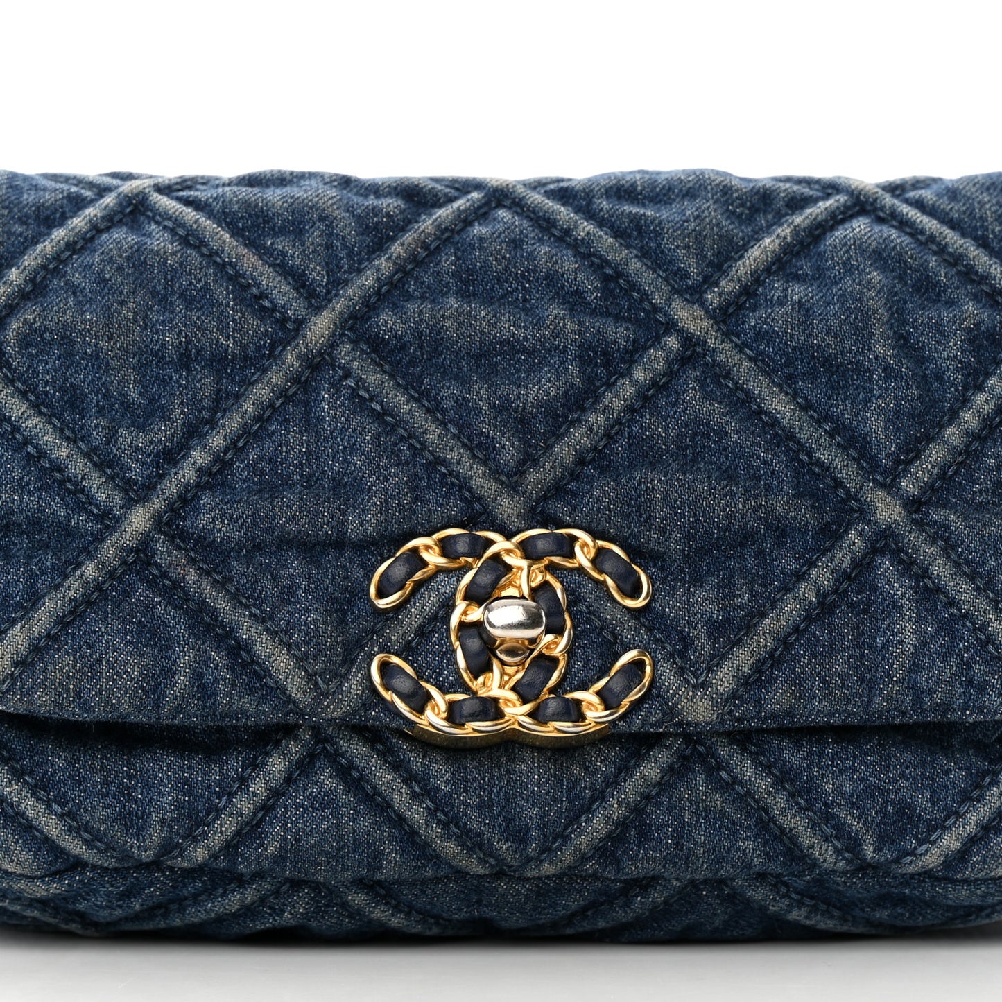 Denim Quilted Chanel 19 Belt Bag Blue