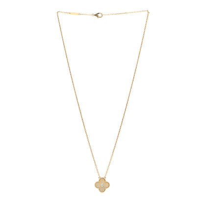 Van Cleef & Arpels 18K Yellow Gold Diamond Yellow Mother of Pearl Vintage Alhambra Pendant Necklace 3 of 5