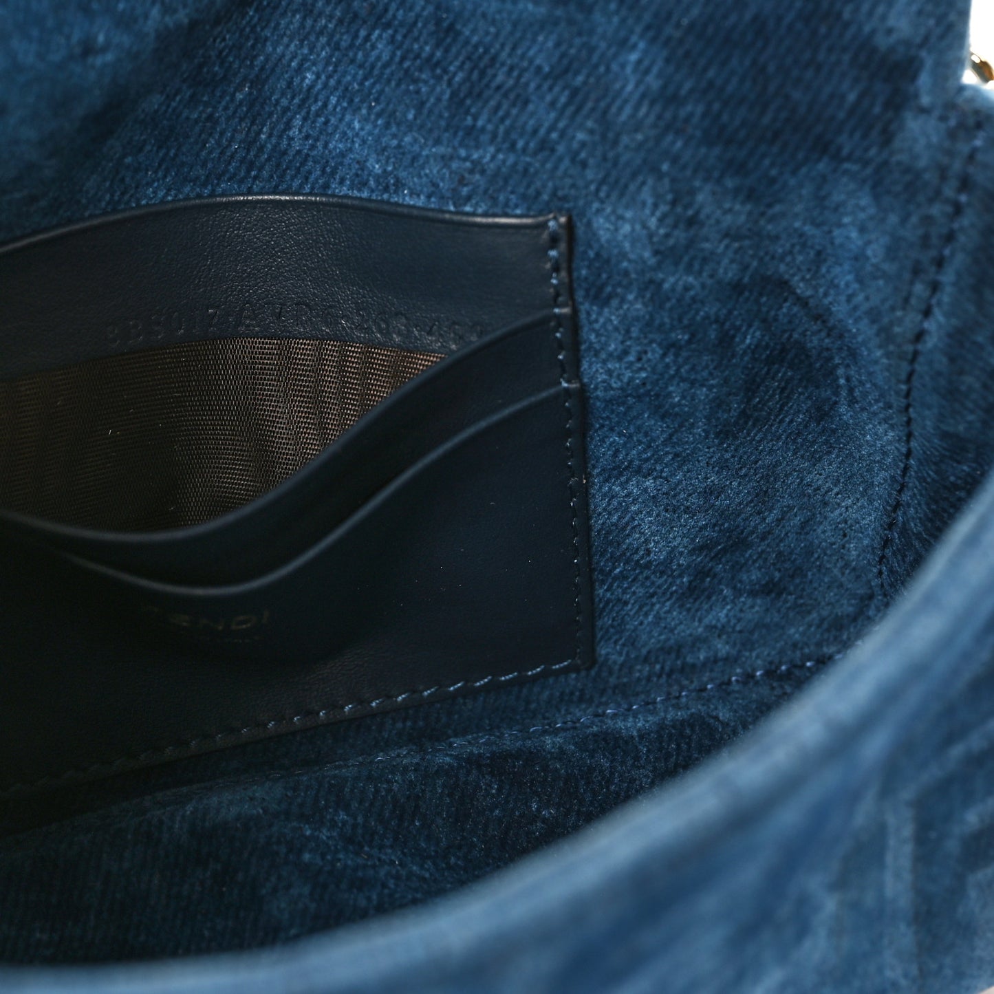 Flocked Denim FF Mini Baguette Blue Abyss