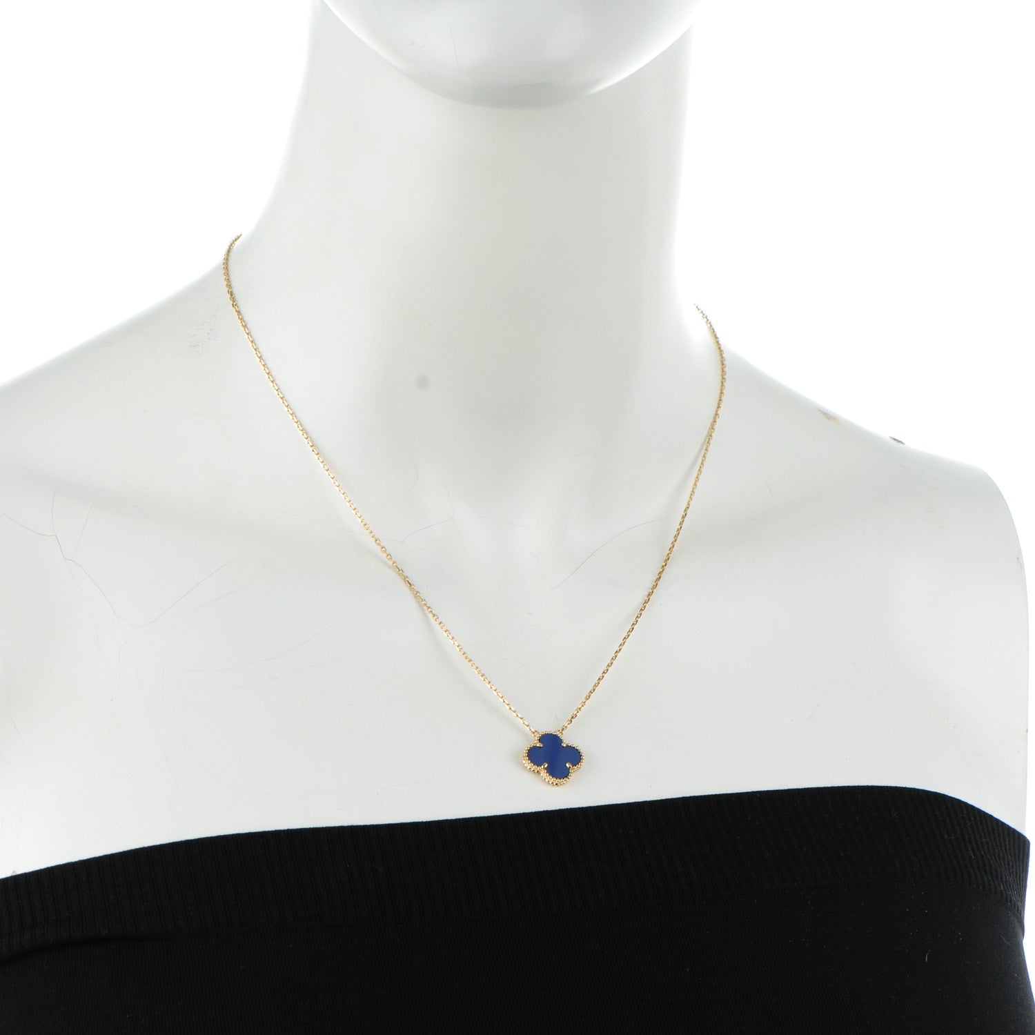 Van Cleef & Arpels 18K Yellow Gold Blue Sevres Porcelain Vintage Alhambra Pendant Necklace 2 of 7