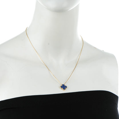 Van Cleef & Arpels 18K Yellow Gold Blue Sevres Porcelain Vintage Alhambra Pendant Necklace 2 of 7