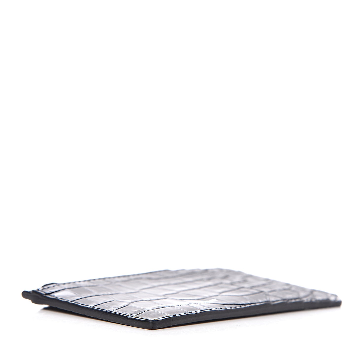 Calfskin Crocodile Embossed 5 Fragments Zip Pouch Card Holder Black