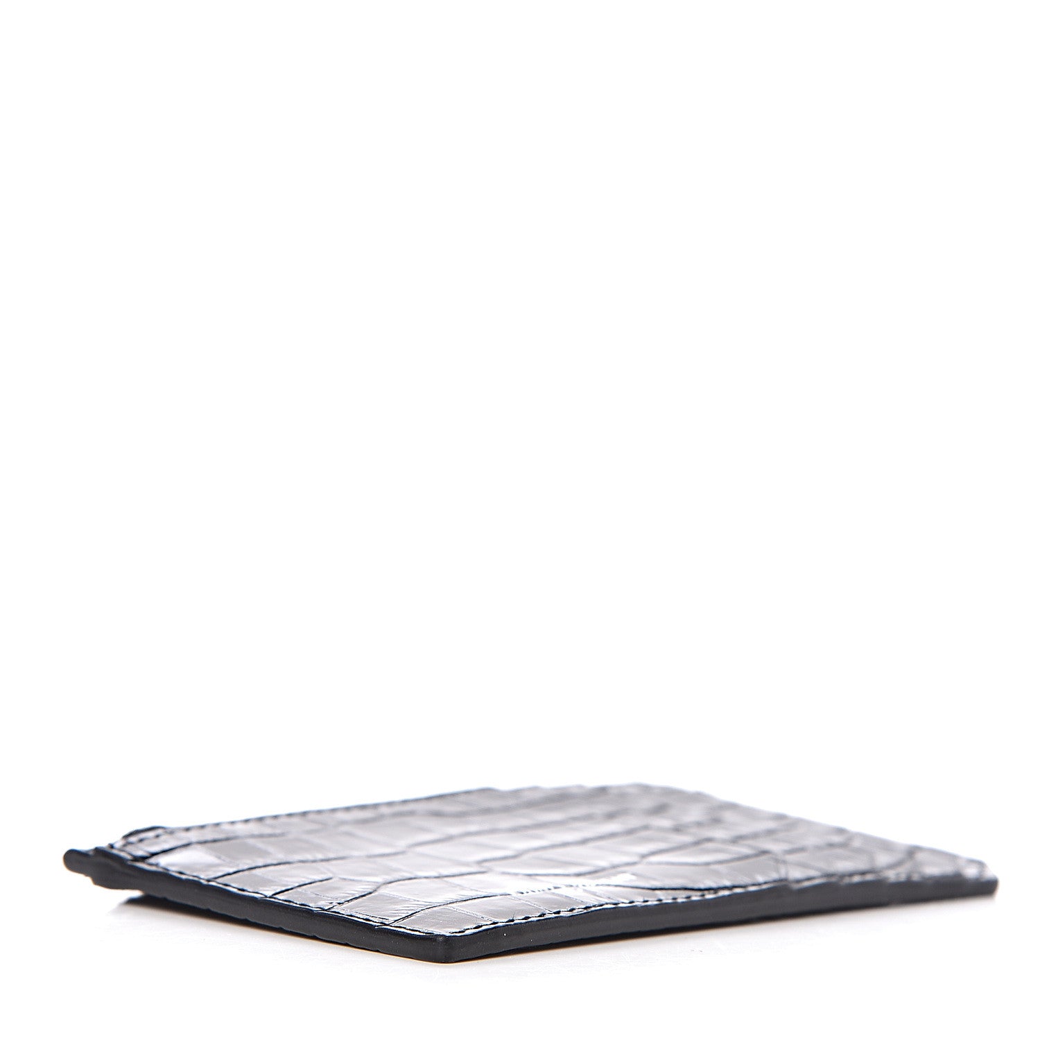 Saint Laurent Calfskin Crocodile Embossed 5 Fragments Zip Pouch Card Holder Black 4 of 8