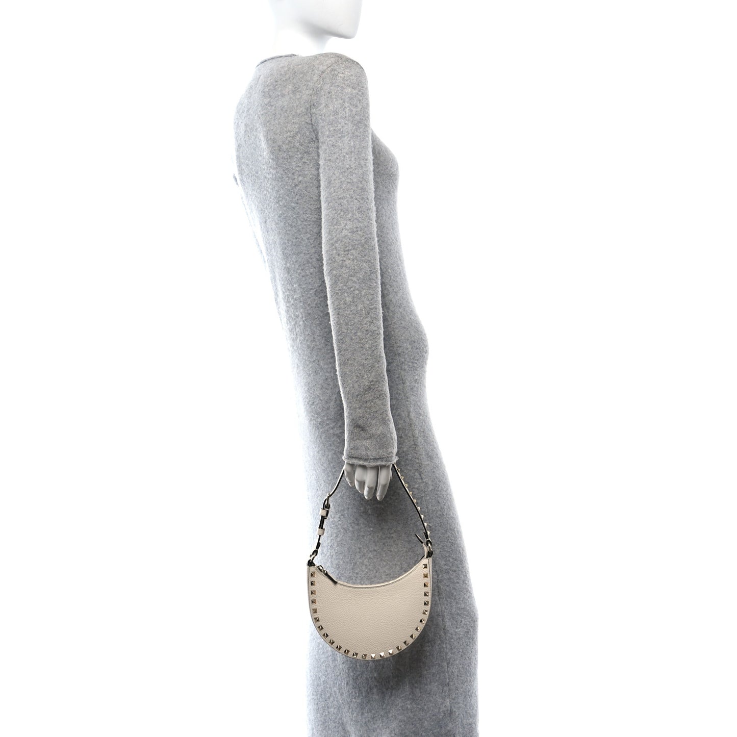 Grainy Calfskin Mini Rockstud Hobo Ivory