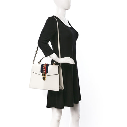Gucci Calfskin Web Medium Sylvie Top Handle Bag White 2 of 10