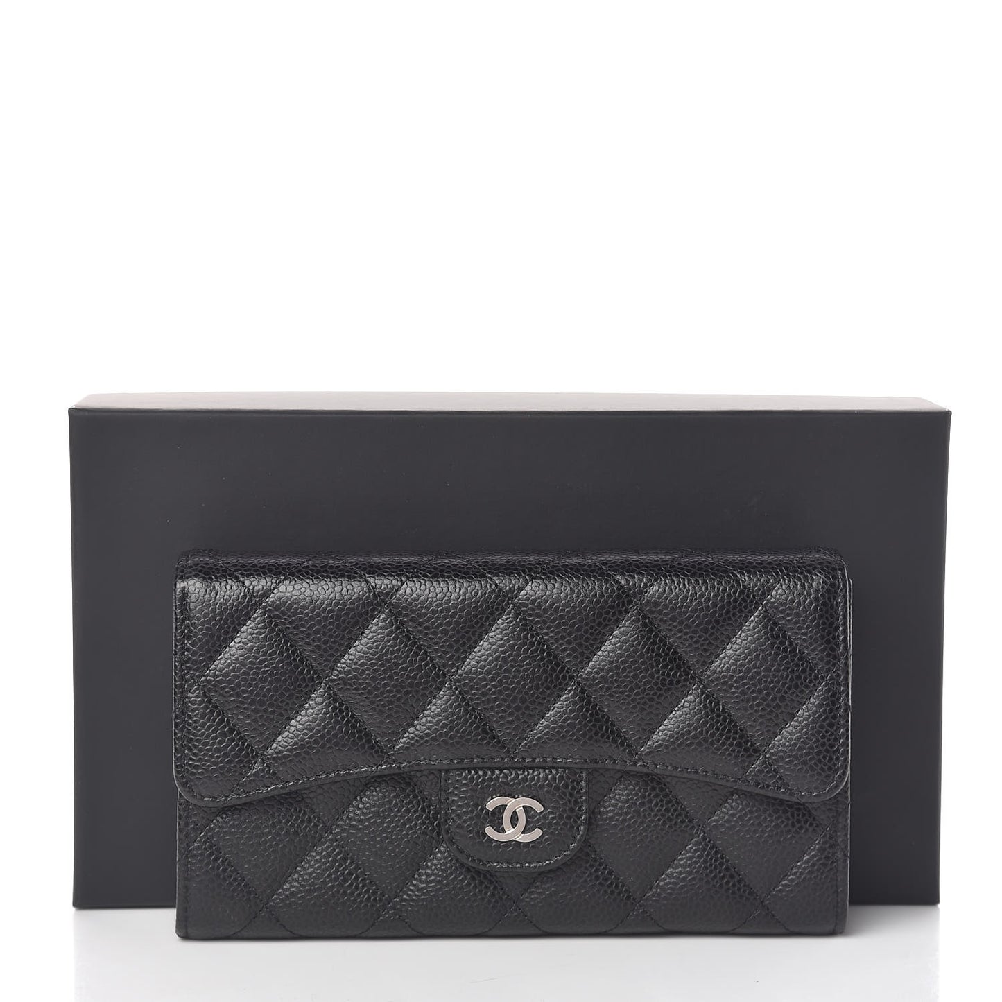 Caviar Quilted Large Flap Wallet Black