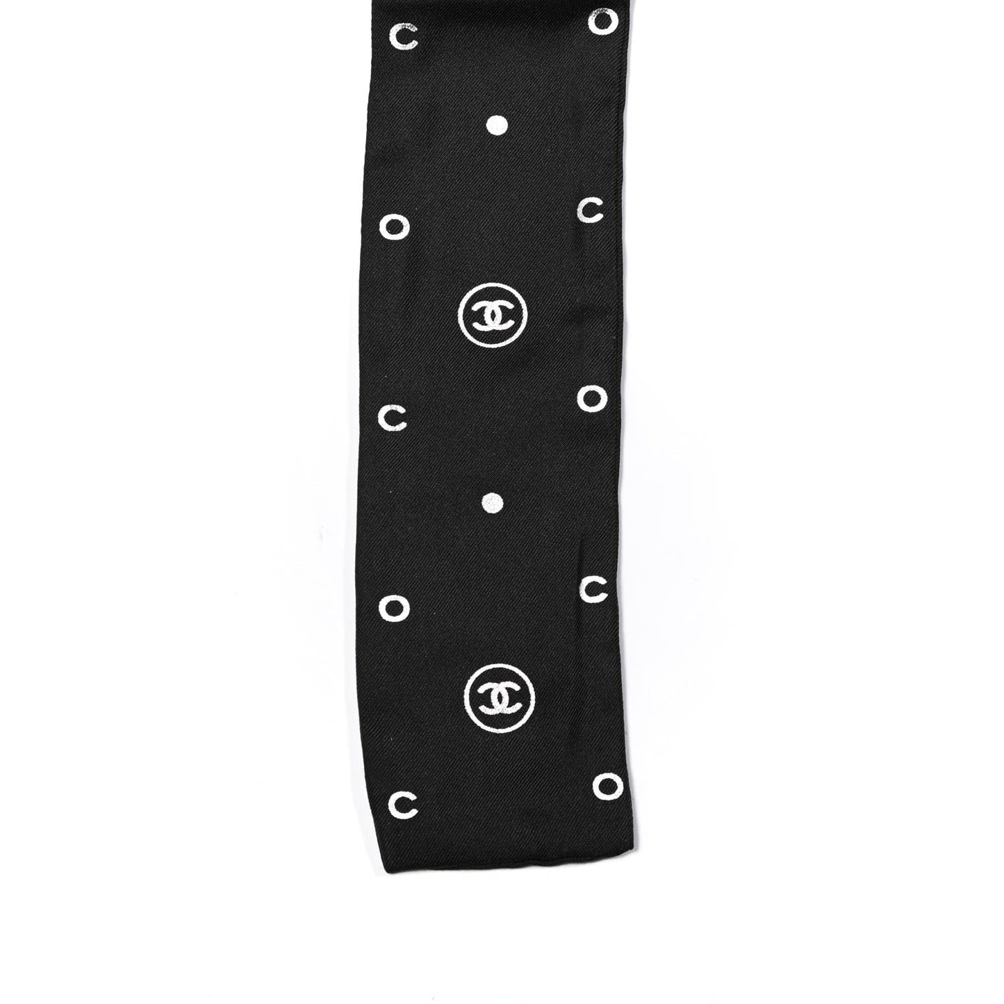 Silk CC Polka Dot Slim Bandeau Scarf Black Silver