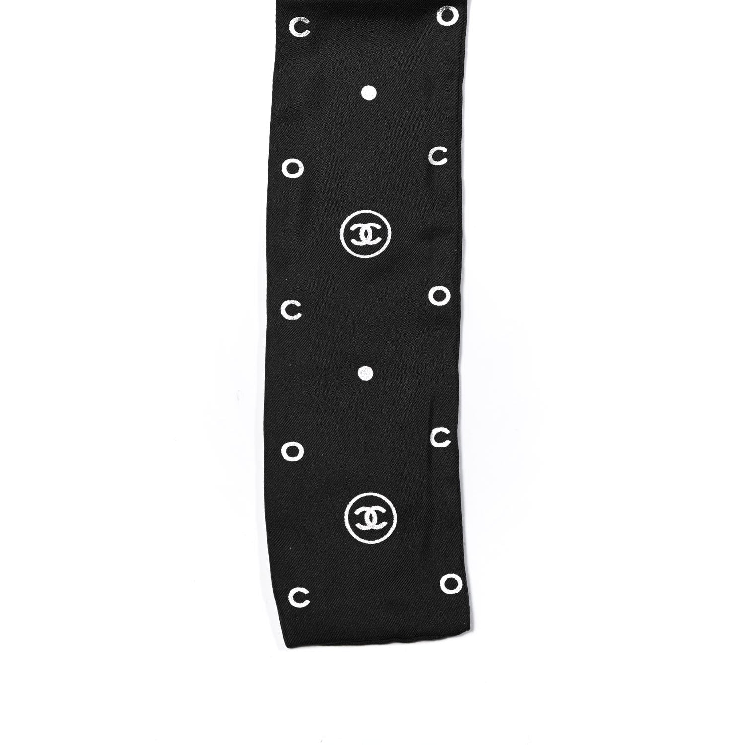 Chanel Silk CC Polka Dot Slim Bandeau Scarf Black Silver 3 of 3
