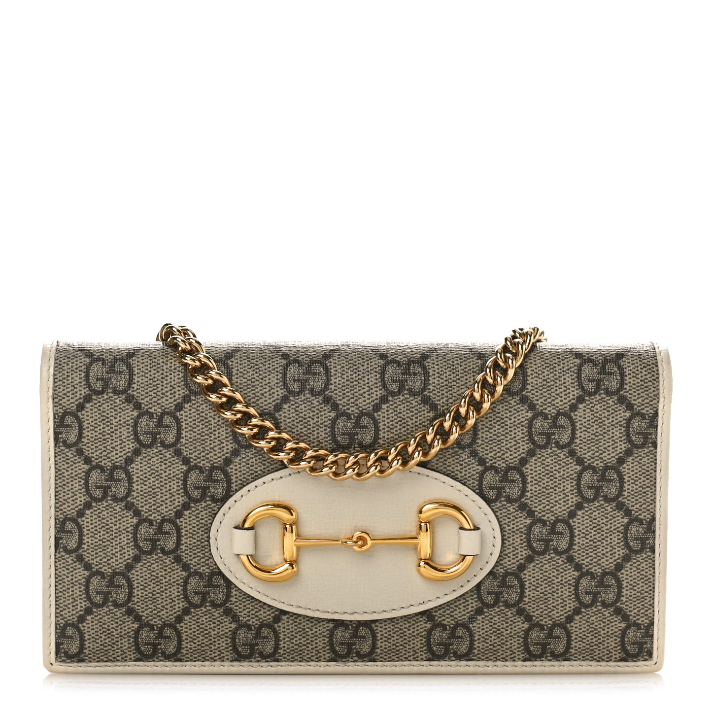 GG Supreme Monogram Azalea Calfskin Horsebit 1955 Wallet On Chain Beige Ebony Mystic White