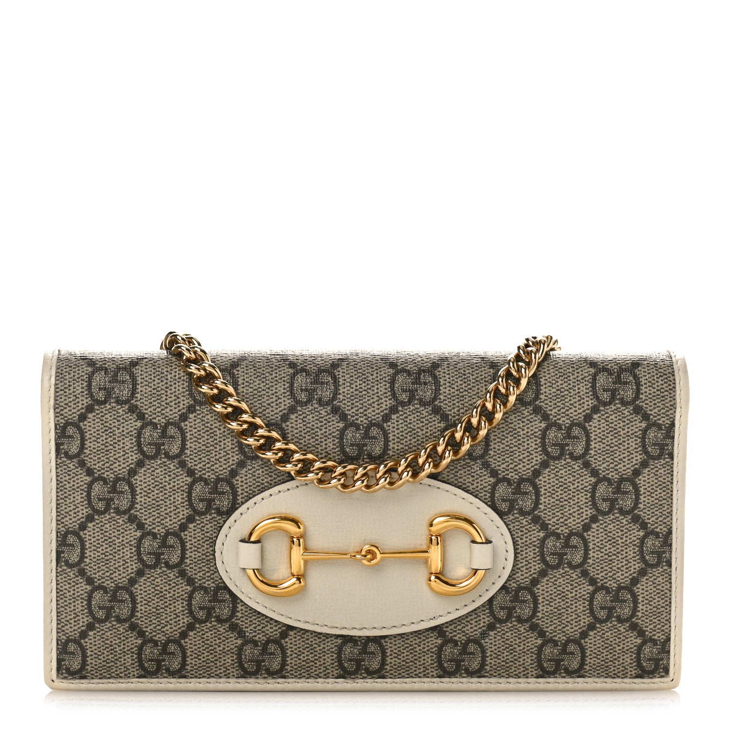 Gucci GG Supreme Monogram Azalea Calfskin Horsebit 1955 Wallet On Chain Beige Ebony Mystic White 1 of 8