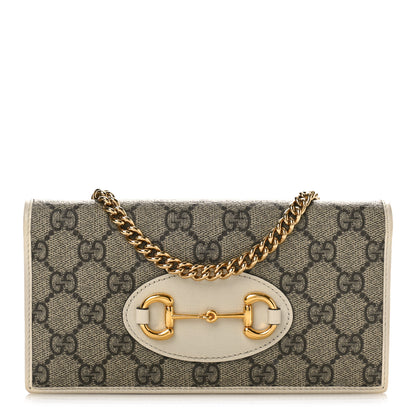 Gucci GG Supreme Monogram Azalea Calfskin Horsebit 1955 Wallet On Chain Beige Ebony Mystic White 1 of 8