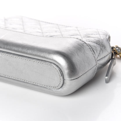 Chanel Metallic Lambskin Calfskin Quilted Small Gabrielle Clutch With Chain Silver 6 of 14
