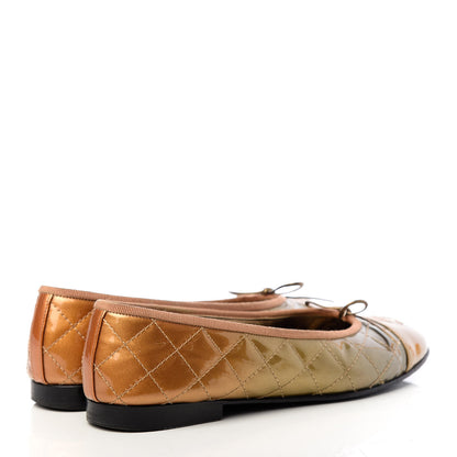 Chanel Metallic Patent Quilted CC Cap Toe Ballerina Flats 37.5 Bronze Grey 4 of 11