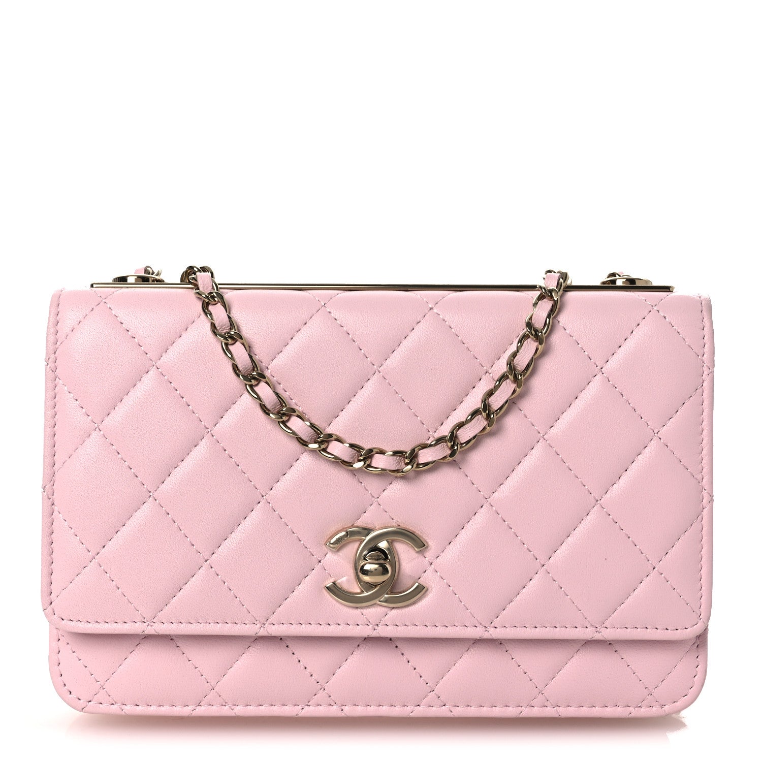 Chanel Lambskin Quilted Trendy Chain CC Wallet On Chain WOC Light Pink 1 of 14